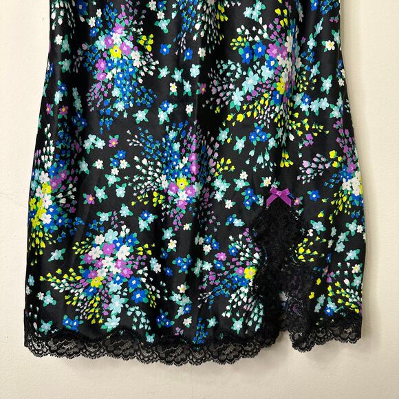 Sm Y2K Victorias Secret Black Floral Satin Lace Slip Dress Coquette Bow Romantic - Picture 3 of 6